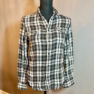 Polo Ralph Lauren Black and White Flannel Shirt, Pearl Button Snaps